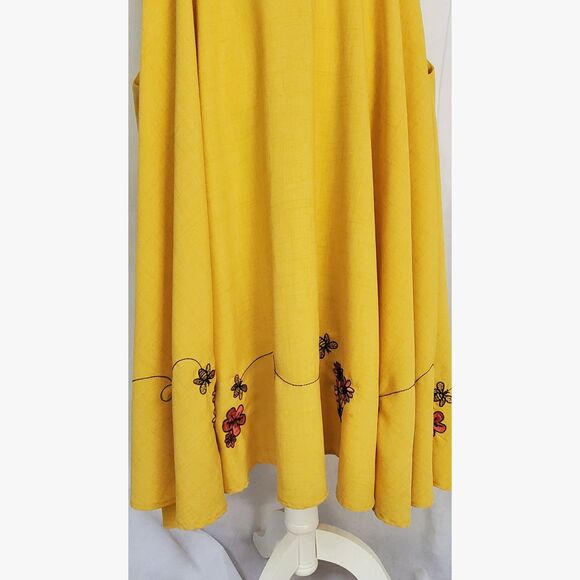 Modcloth Voodoo Vixen Sleeveless Yellow Dress Bumble Bees Flower Buttons Large - Picture 7 of 8